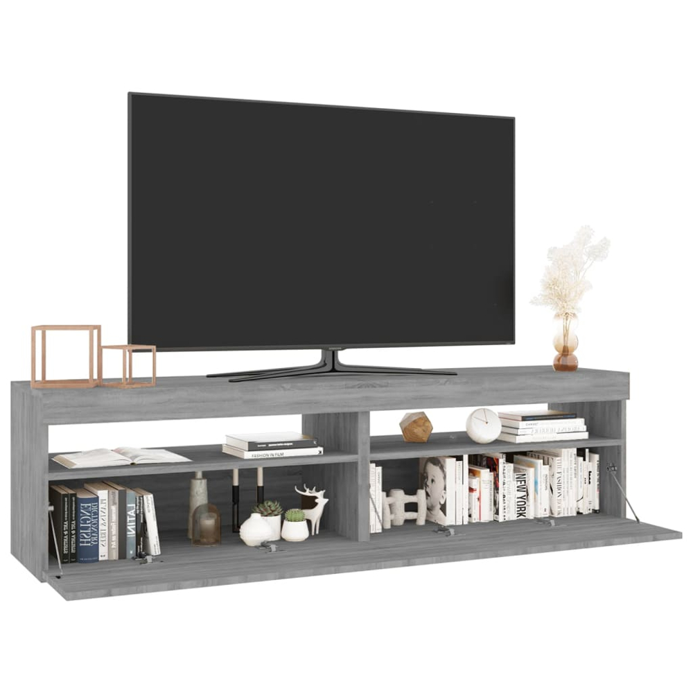 vidaXL 2 Door 2 Shelf Grey Sonoma TV Cabinet with RGB LED Lights 2 Pack Image 6