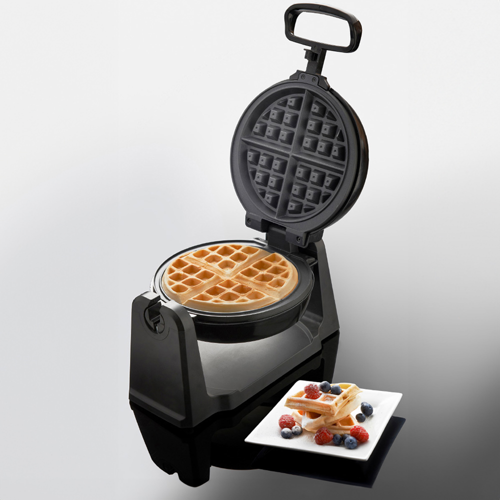Quest Black and Silver 4 Slice Rotating Waffle Maker 1000W Image 2