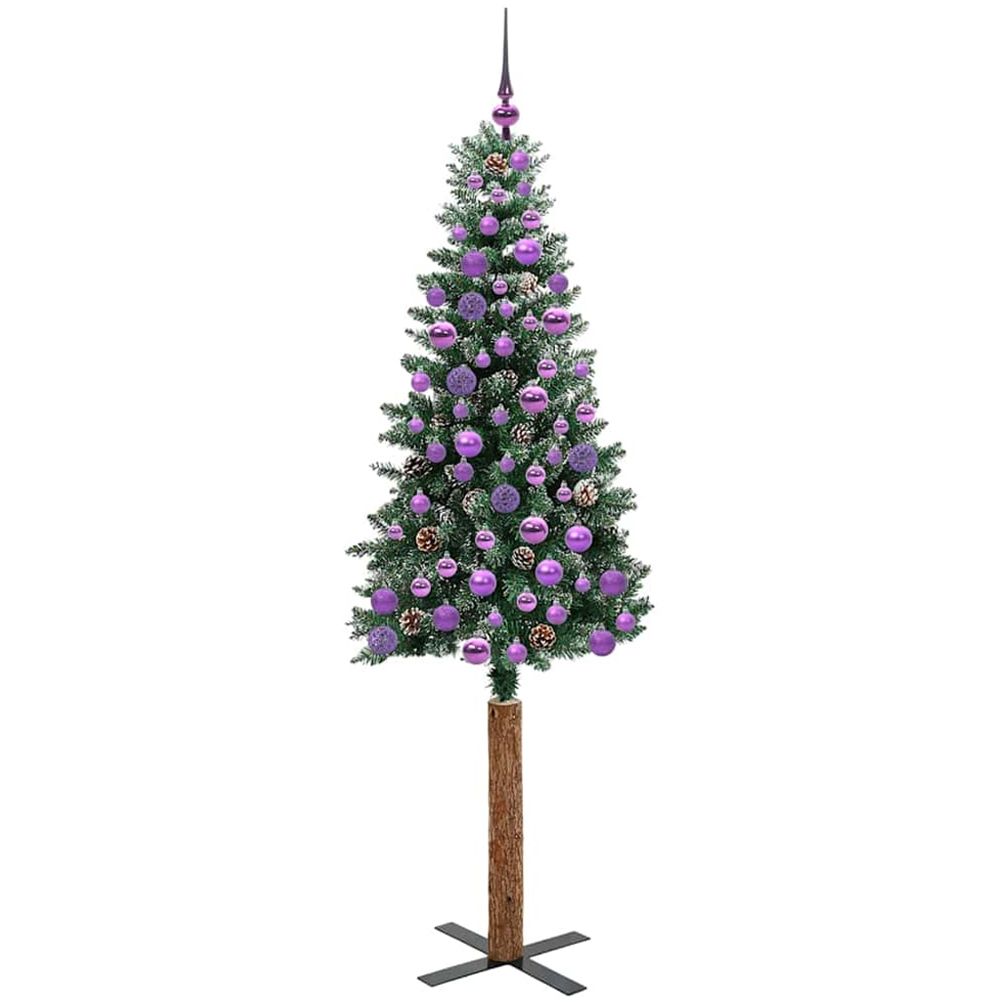 vidaXL Green Snow Flocked Artificial Christmas Tree with Pinecones LEDs Lilac Ornaments 6ft Image 4