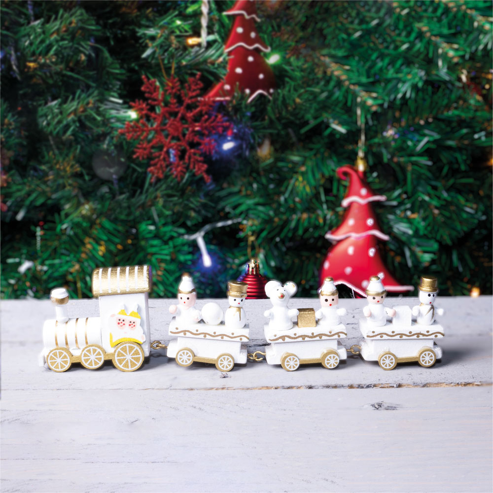 St Helens White and Gold Wooden Christmas Train Set Decoration Image 2