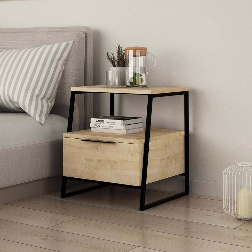 FWStyle Pal Single Door Oak Bedside Table Image 4