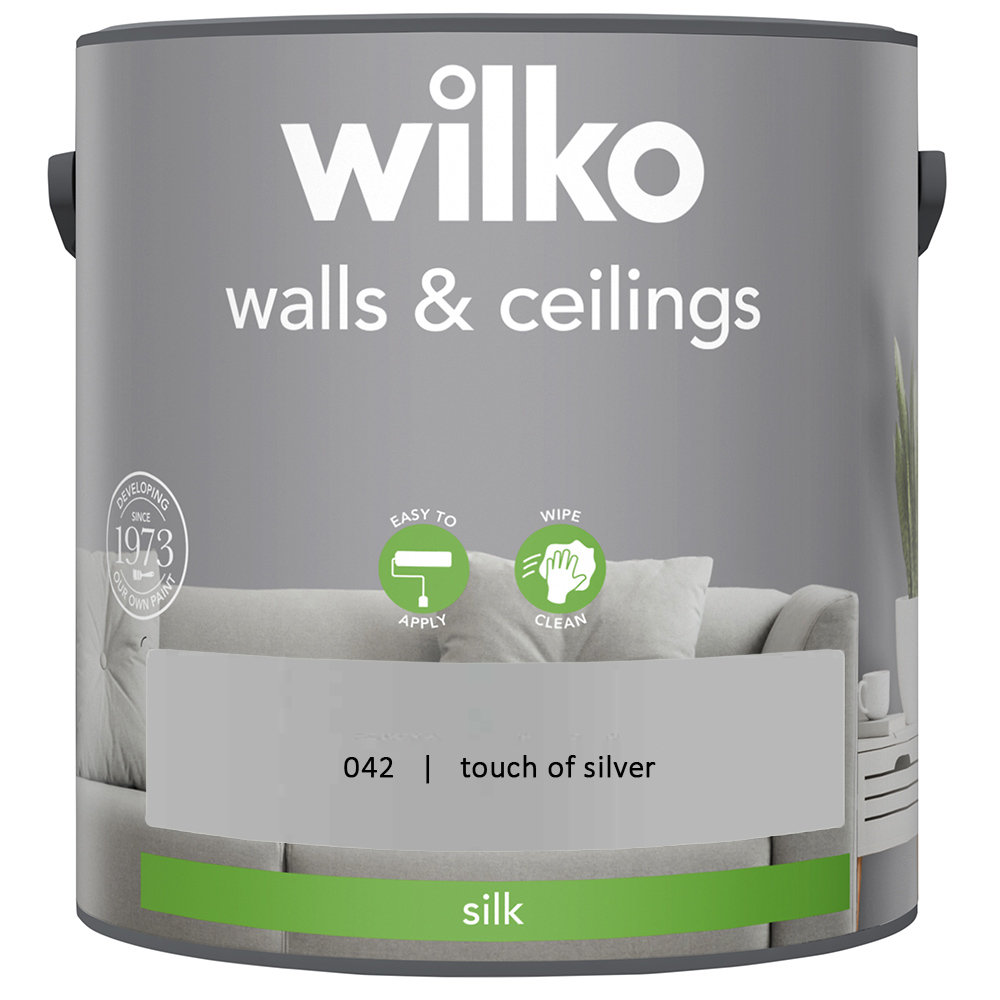 Wilko Walls & Ceilings Touch of Silver Silk Emulsion Paint 2.5L Image 2