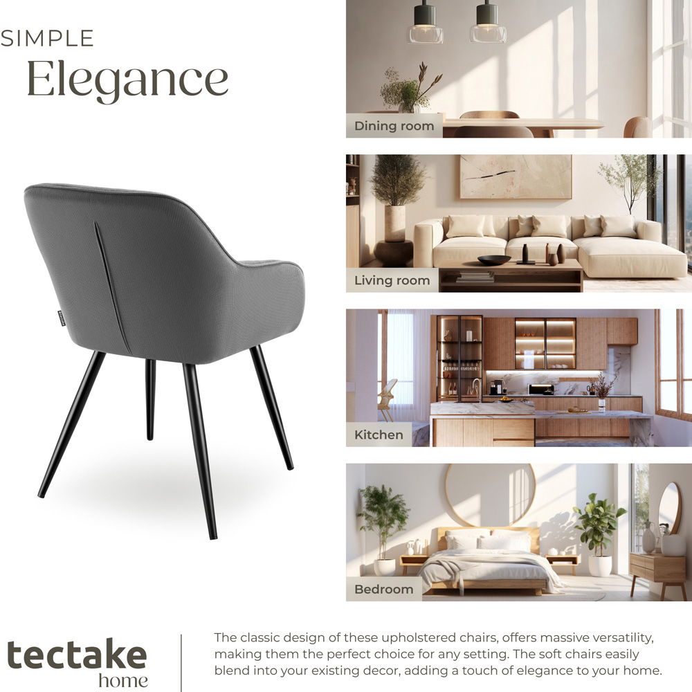 tectake Marilyn Set of 4 Grey and Black Corduroy Padded Dining Chair Image 7