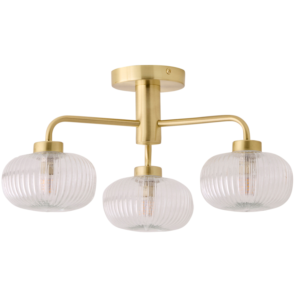 ValueLights Amaia Gold 3 Way Clear Ribbed Glass LED Ceiling Light Image 1