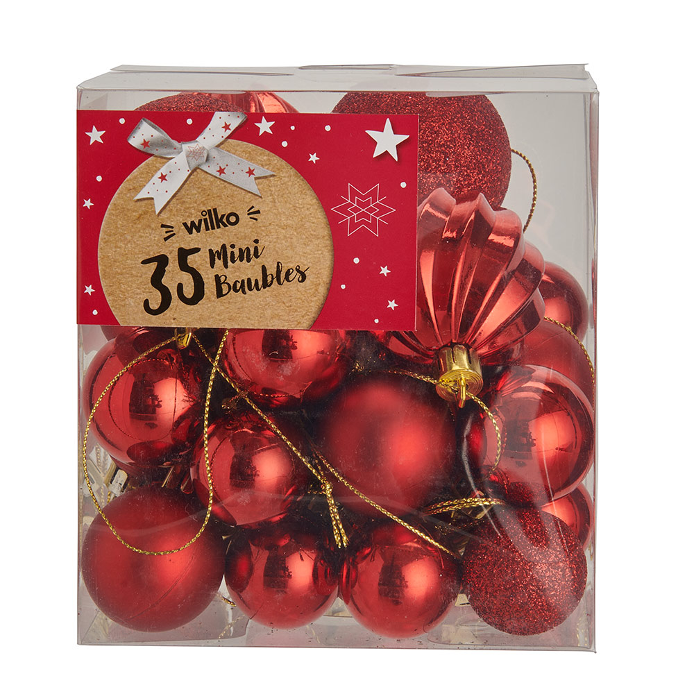 Wilko 35 Pack Small Winter Mix Red Baubles Image 2