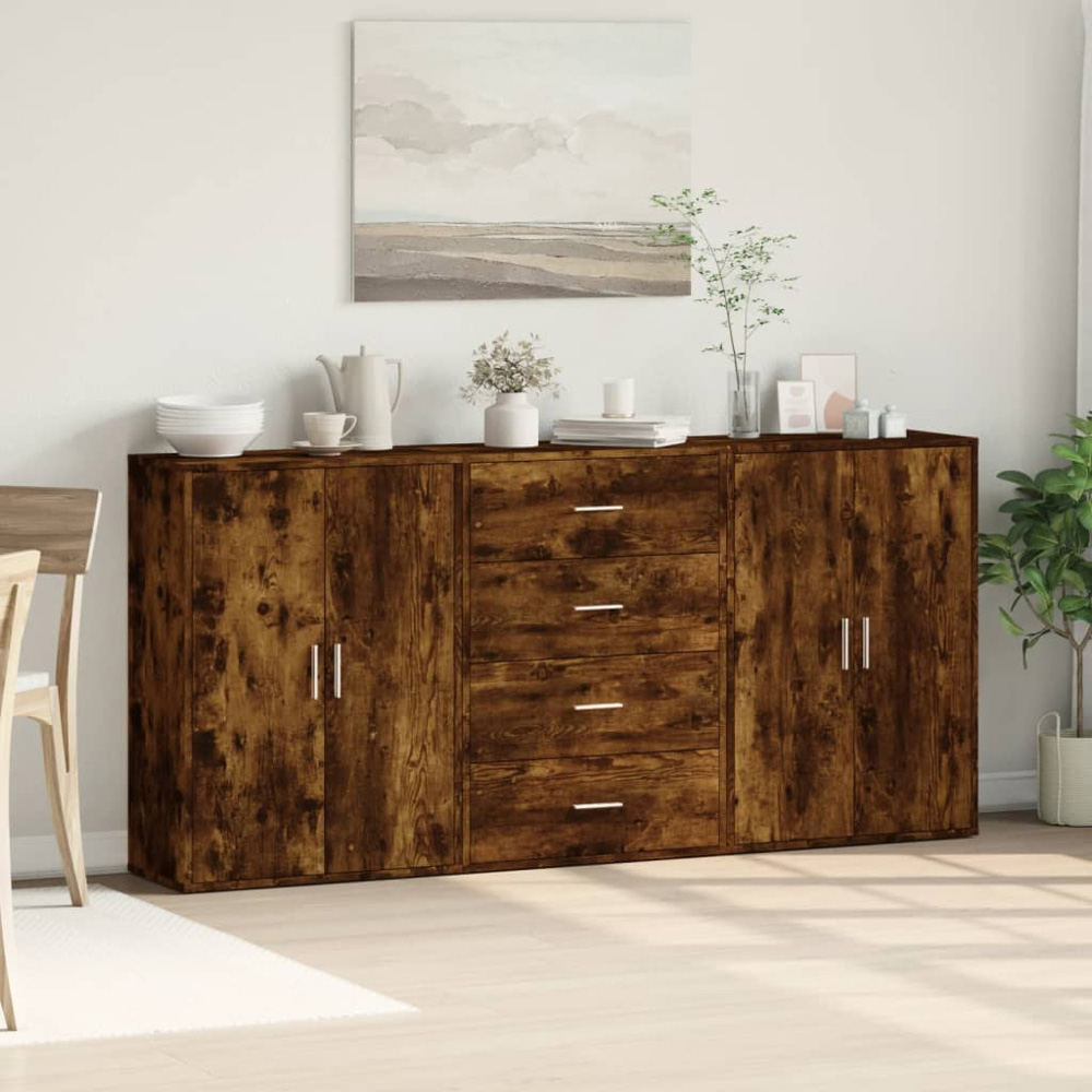 vidaXL 4 Door 4 Drawer Smoked Oak Sideboard Image 3