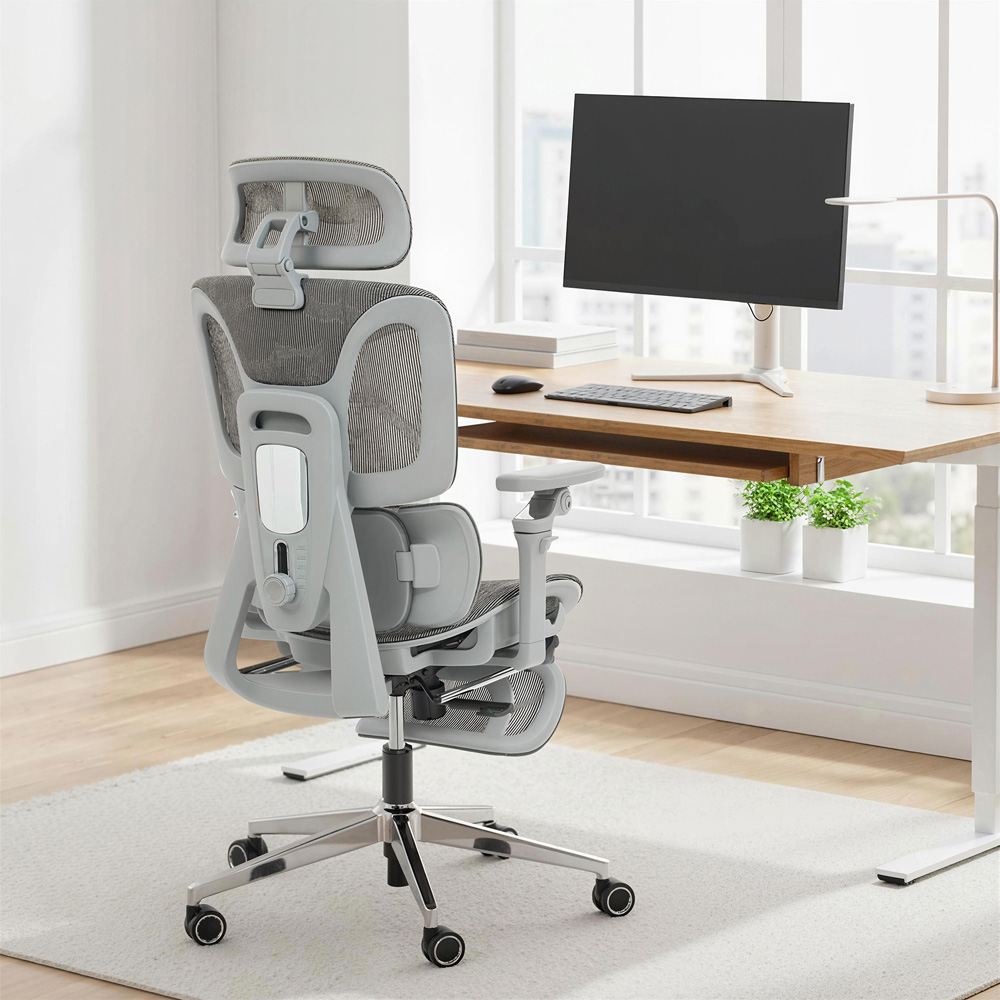 Portland Grey Mesh Ergonomic Office Chair with Lumbar Support and 6D Armrests Image 3
