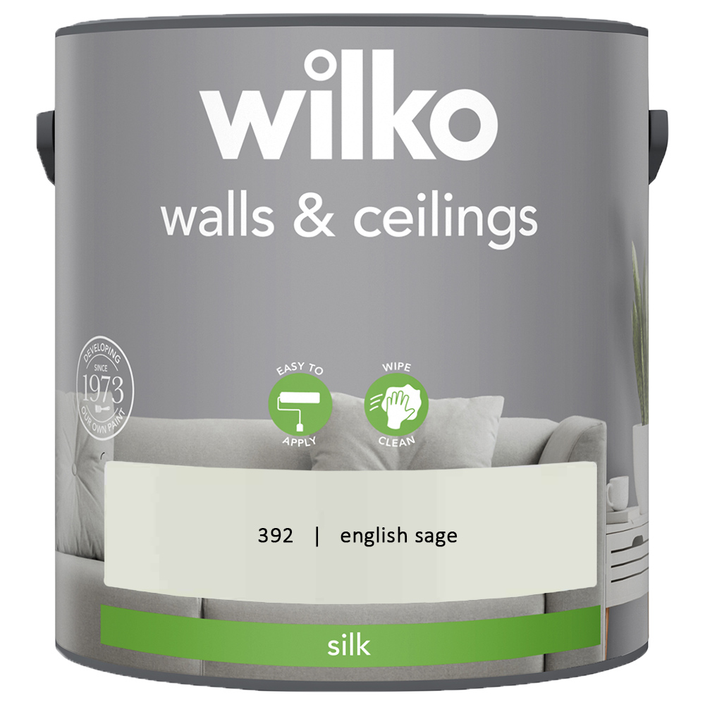 Wilko Walls & Ceilings English Sage Silk Emulsion Paint 2.5L Image 2