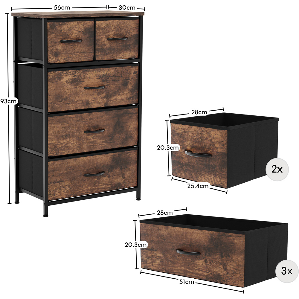 VIDA DESIGNS Chorley 5 Drawer Rustic Brown Fabric Chest of Drawer Image 9