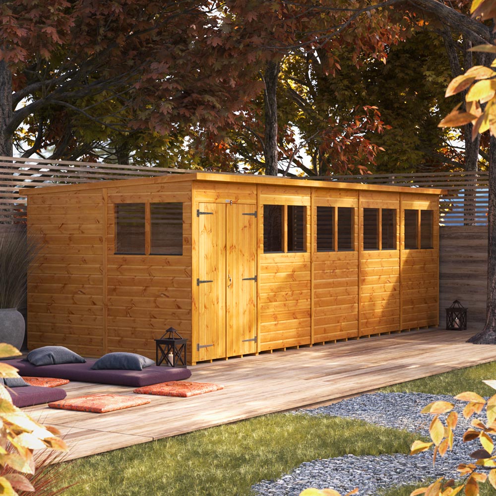 Power Sheds 20 x 8ft Double Door Pent Wooden Shed Image 2