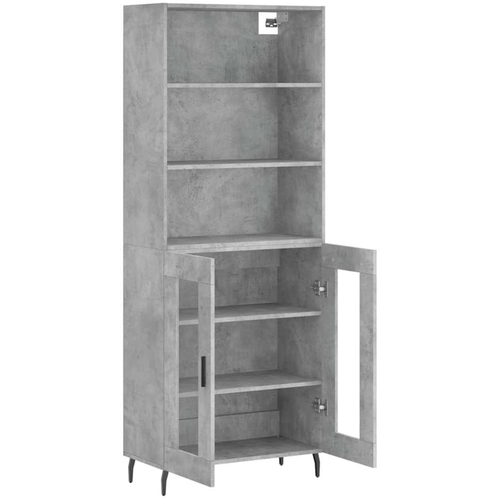 vidaXL 2 Glass Door 3 Shelf Concrete Grey Tall Highboard Image 4