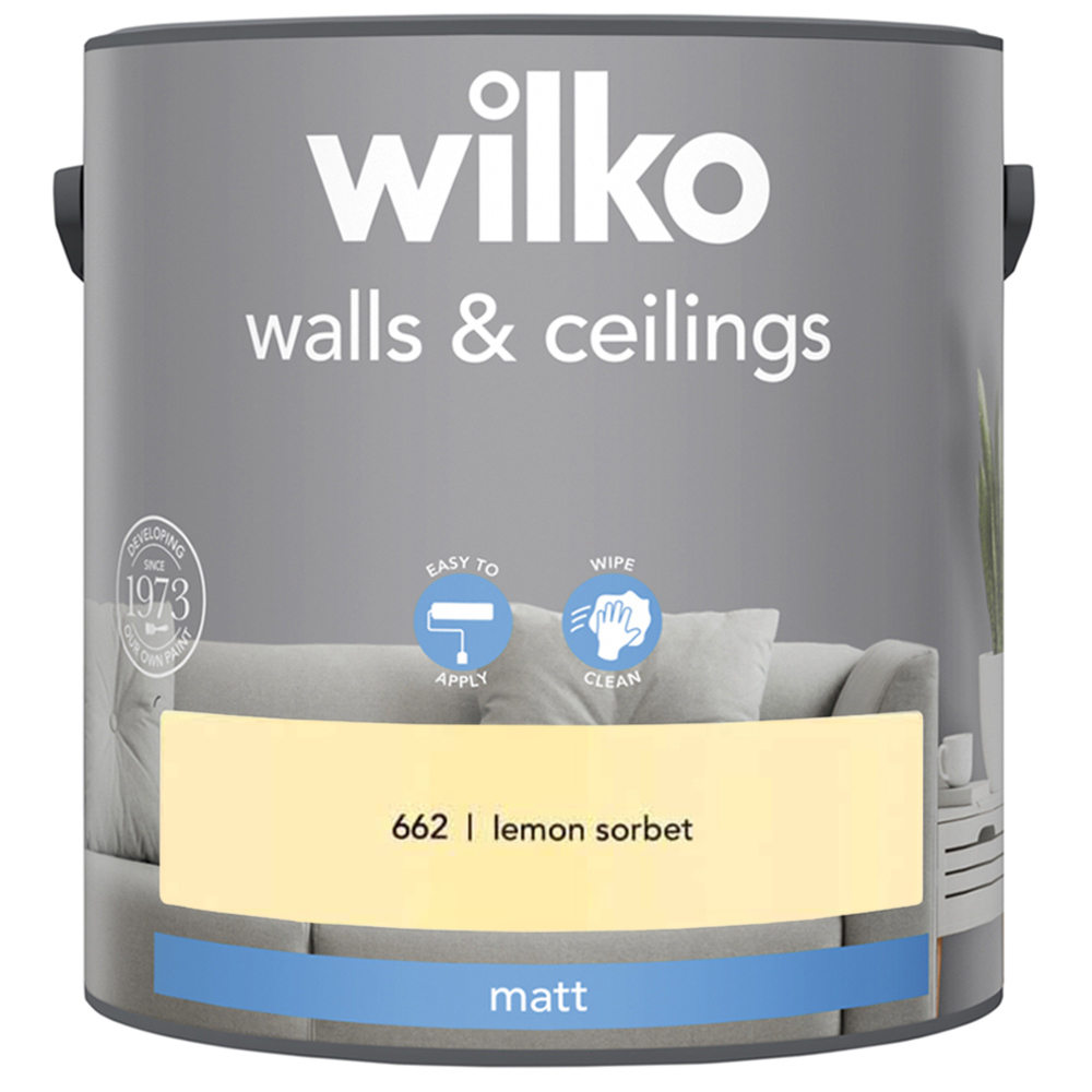 Wilko Walls & Ceilings Lemon Sorbet Matt Emulsion Paint 2.5L Image 2