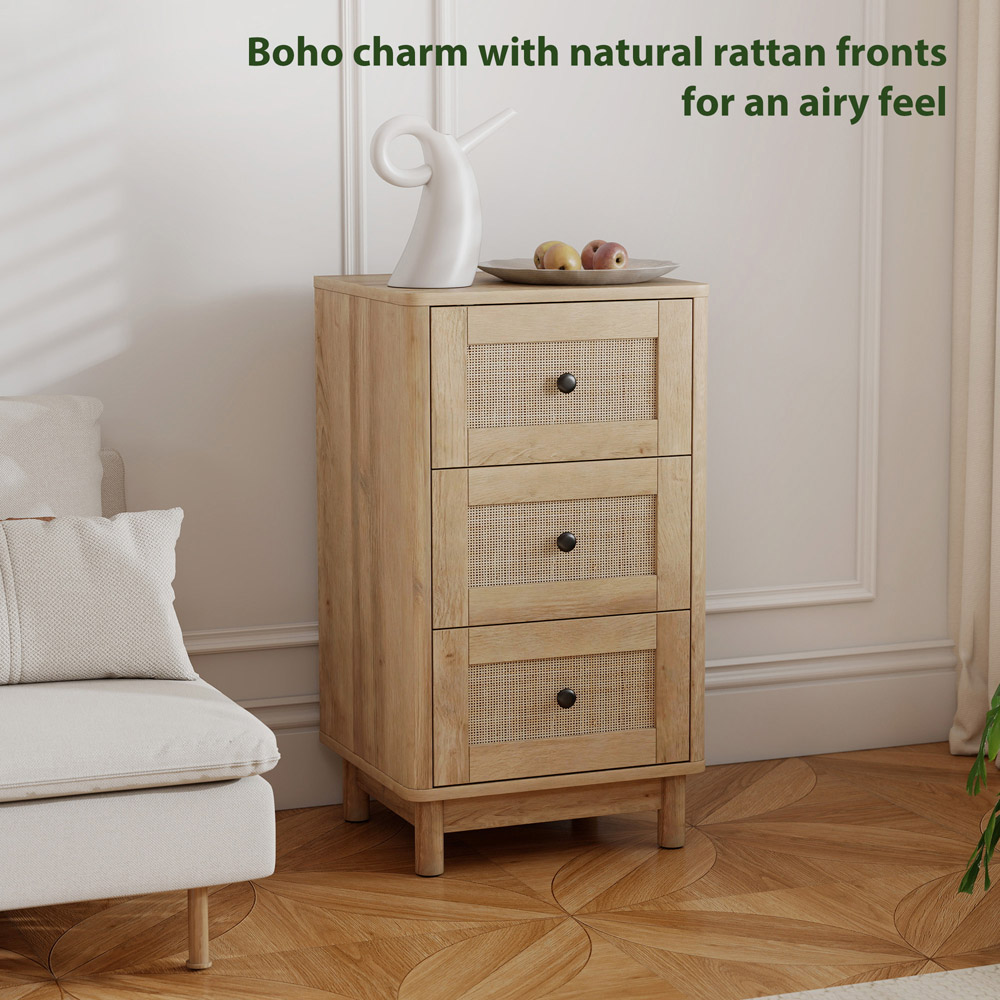 Portland 3 Drawer Oak Rattan Chest of Drawers Image 7