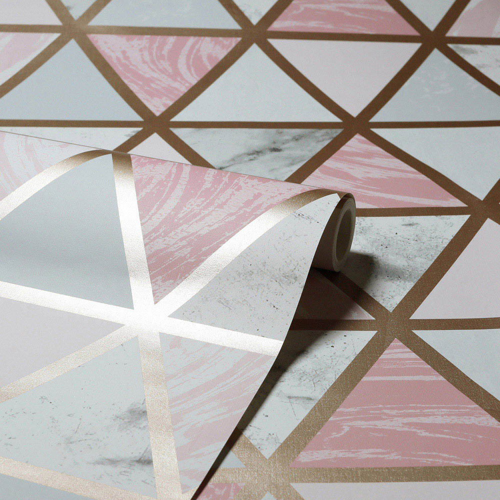 Arthouse Marble Geometric Pink Multicolour Wallpaper Image 2