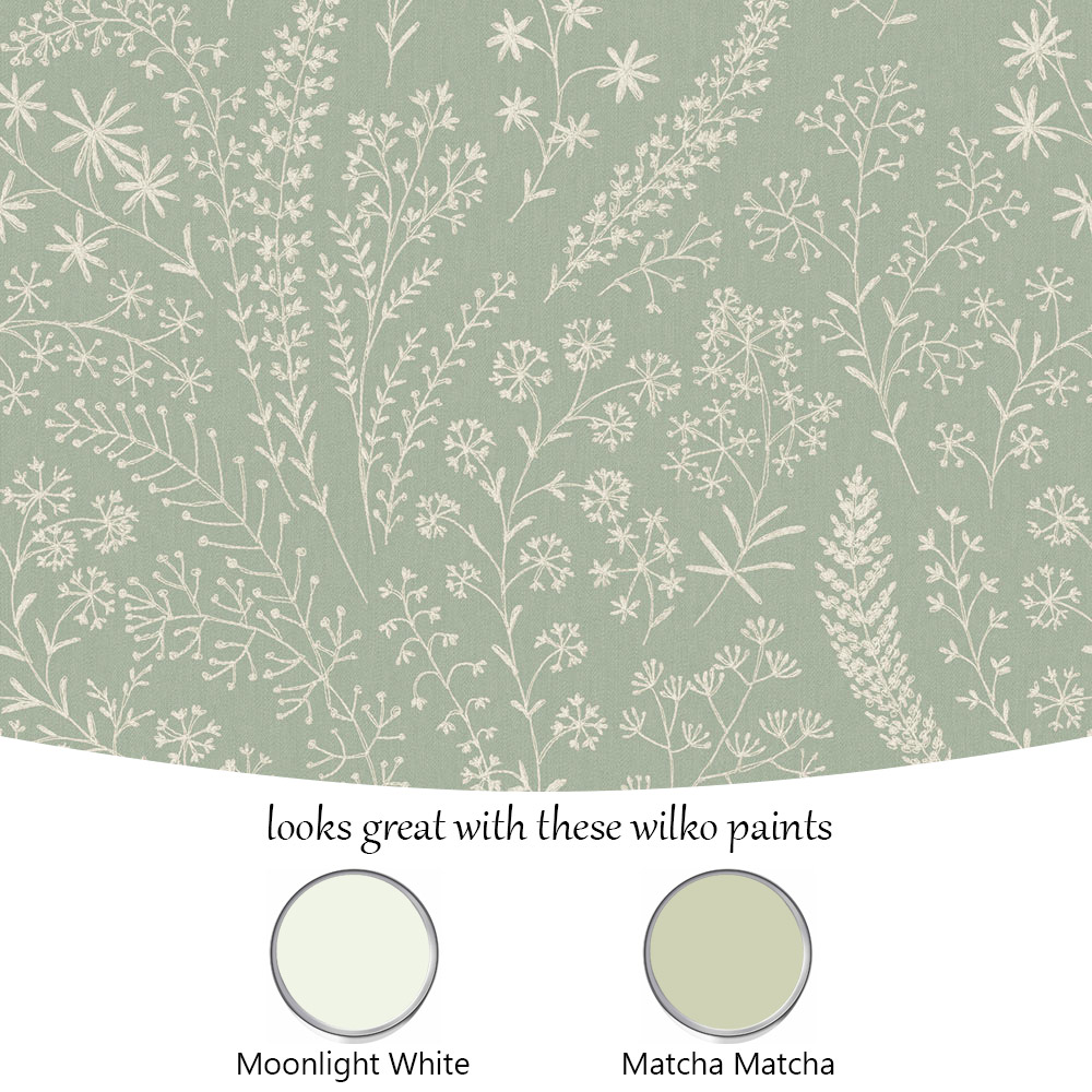 Grandeco Astrid Embroidery Stitch Foliage Trail Sage Green Wallpaper Image 4