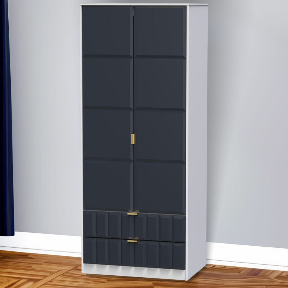 Crowndale Cube 2 Door 2 Drawer Matt Indigo and White Wardrobe Ready Assembled Image 1