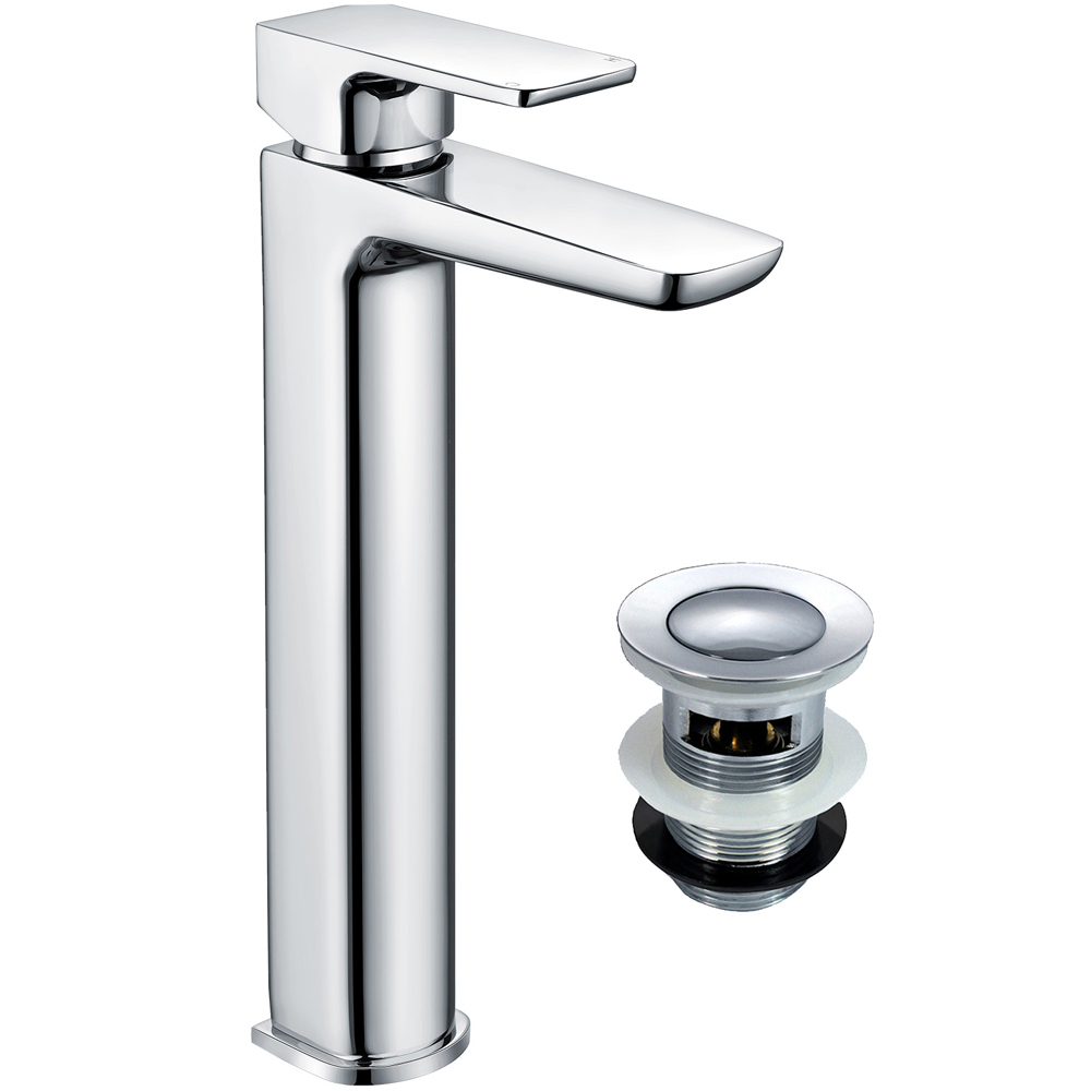 Nes Home Astra Chrome Basin Sink Mixer Modern Tall Tap with Waste Image 1