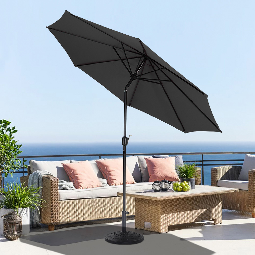Living and Home Black Round Crank Tilt Parasol with Round Base 3m Image 6