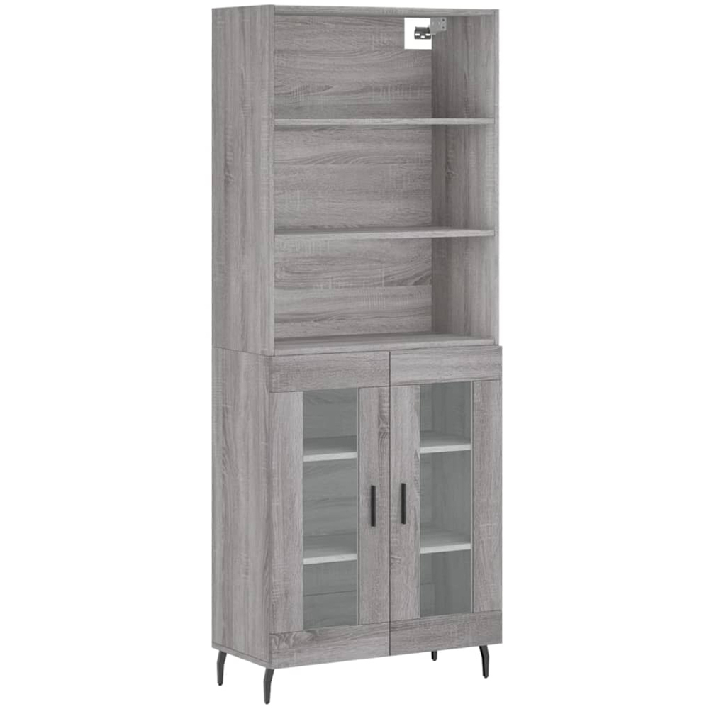 vidaXL 2 Glass Door 3 Shelf Grey Sonoma Highboard Image 2