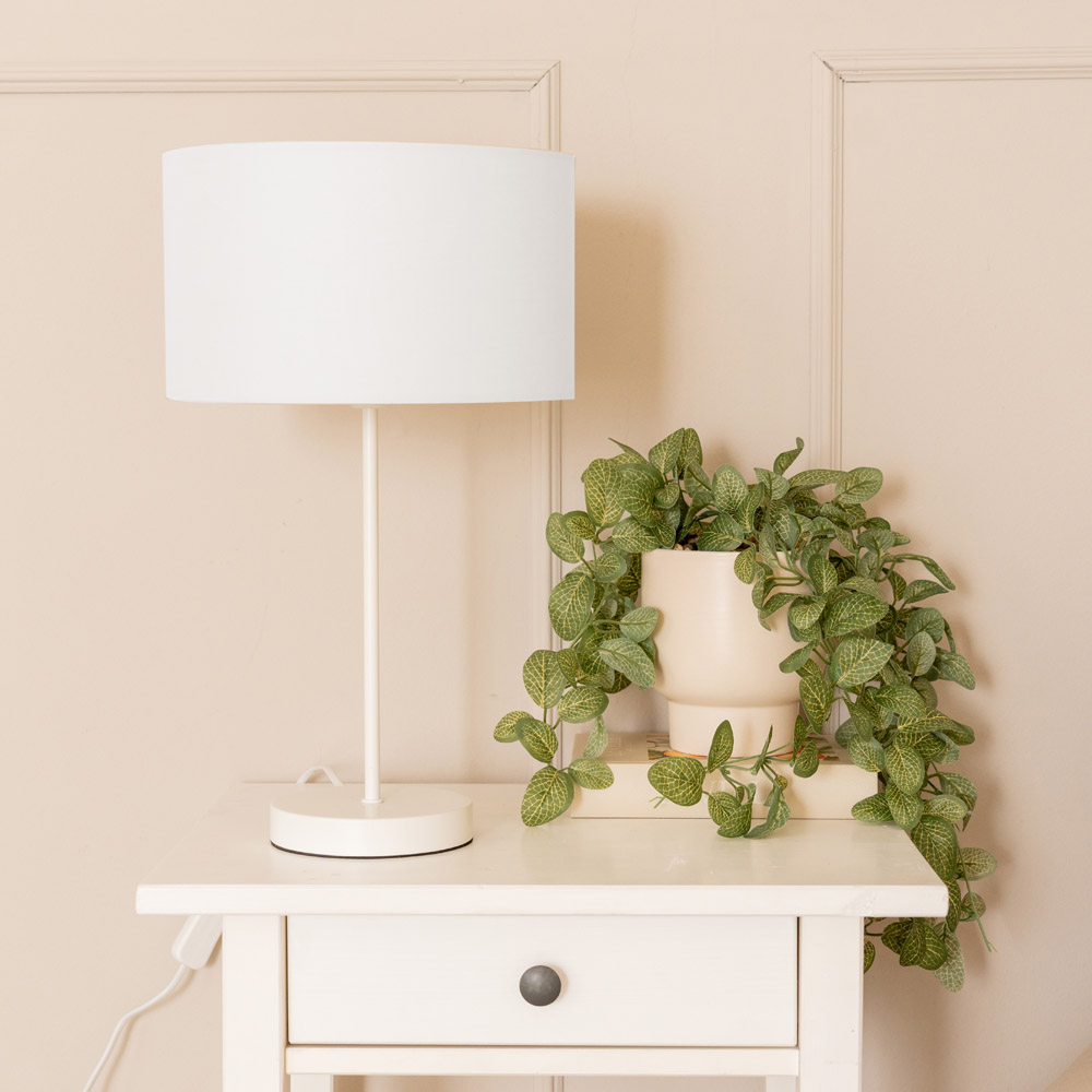ValueLights Charlie Drum Shade White Table Lamp and Bulb Image 3