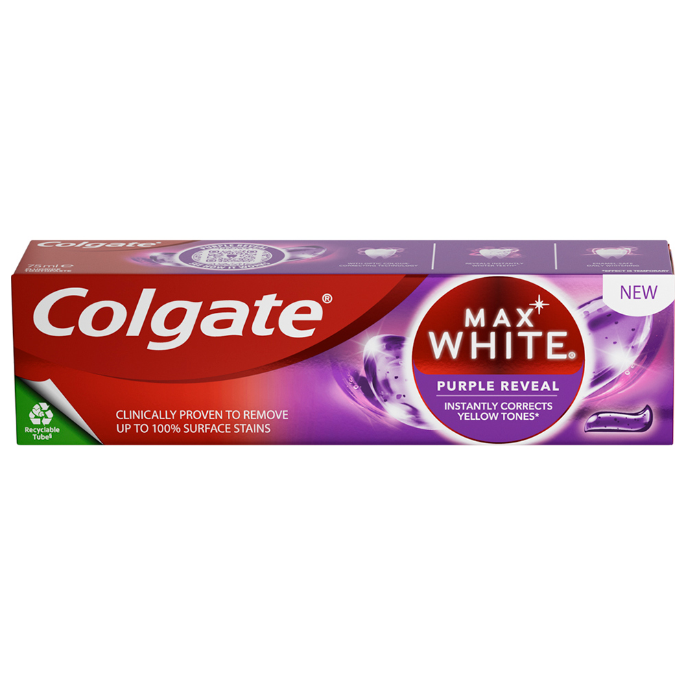 Colgate Max White Purple Reveal Instant Teeth Whitening Toothpaste 75ml Image 1