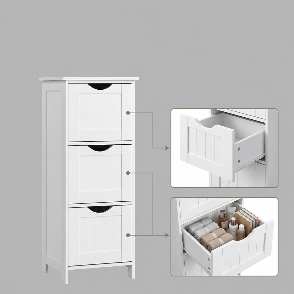 Modcraft 3 Drawer White Compact Bathroom Cabinet Image 4