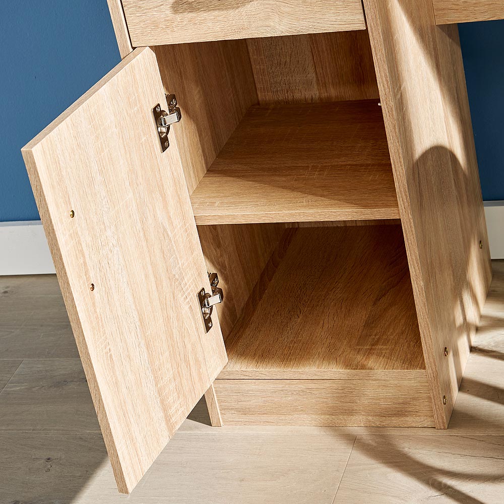 Home Source Tyler Computer Desk with Storage Cupboard Oak Image 6