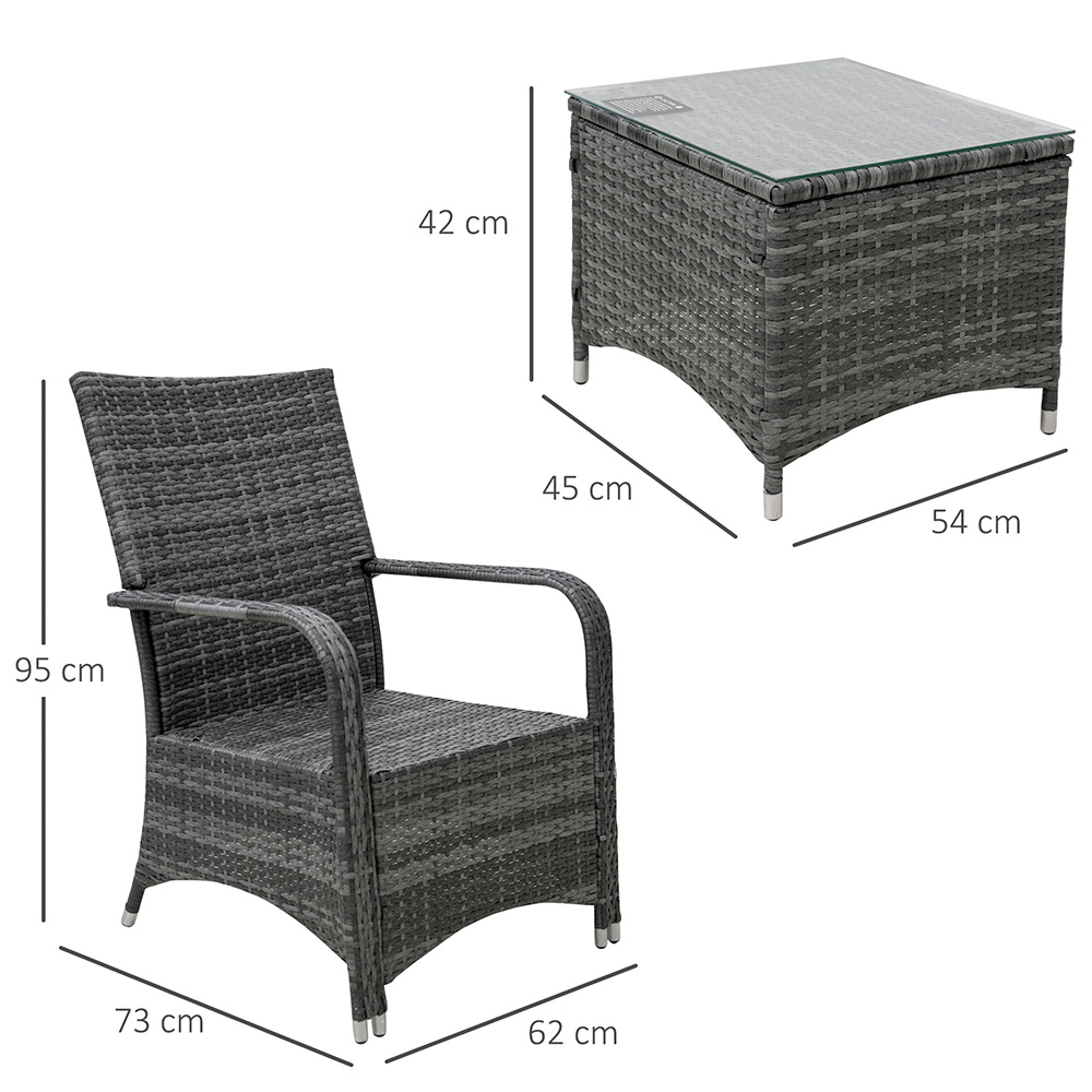 Outsunny Rattan Effect 2 Seater Bistro Set Grey Image 7