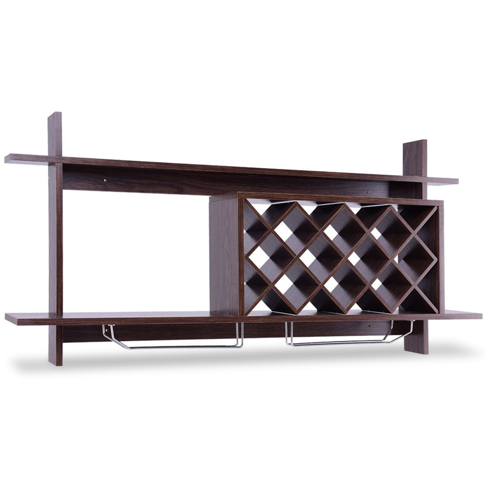 Costway Walnut Wall Mounted 10 Bottle Wine Rack Image 4