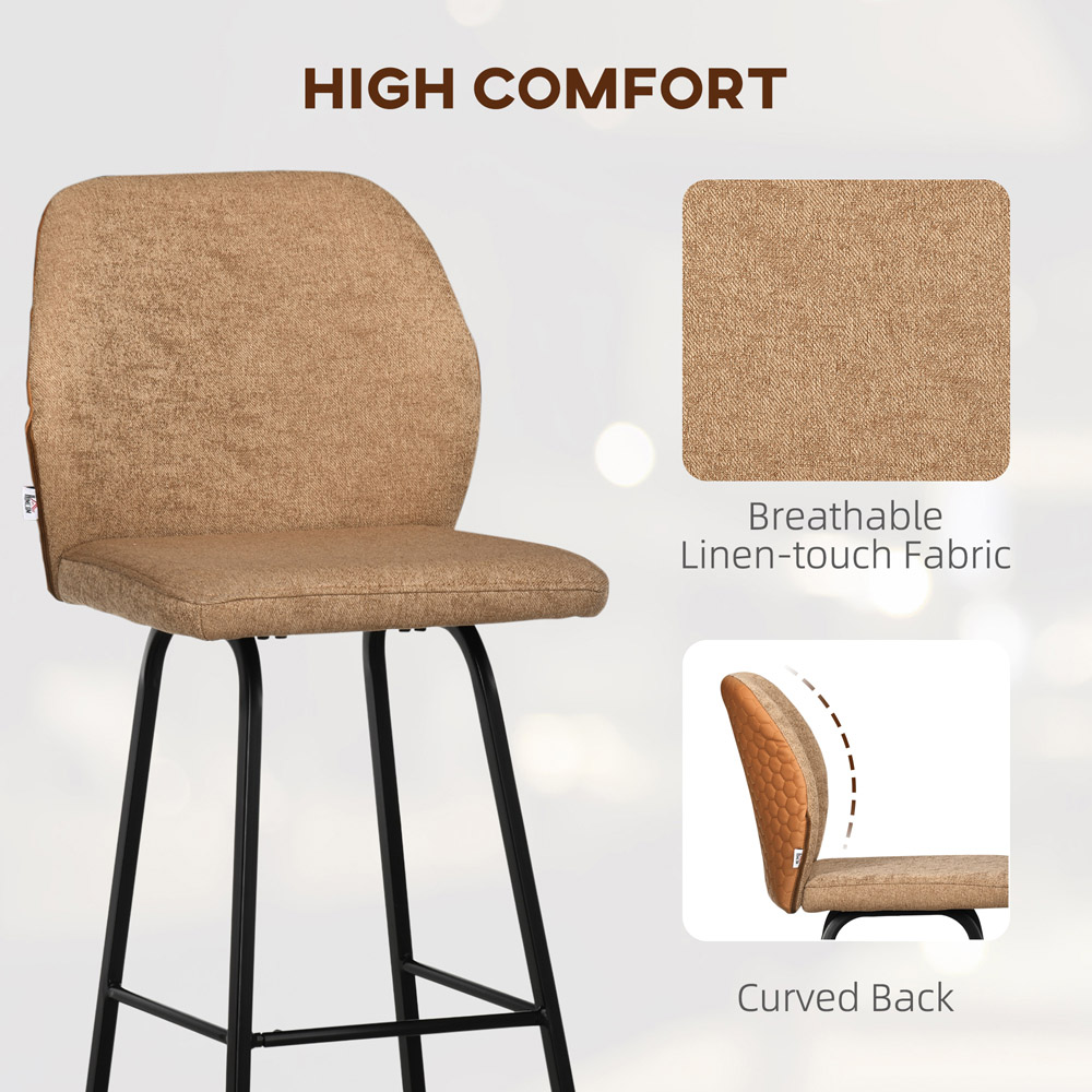 Portland Brown Linen Touch Upholstered Bar Stool Set of 2 Image 5