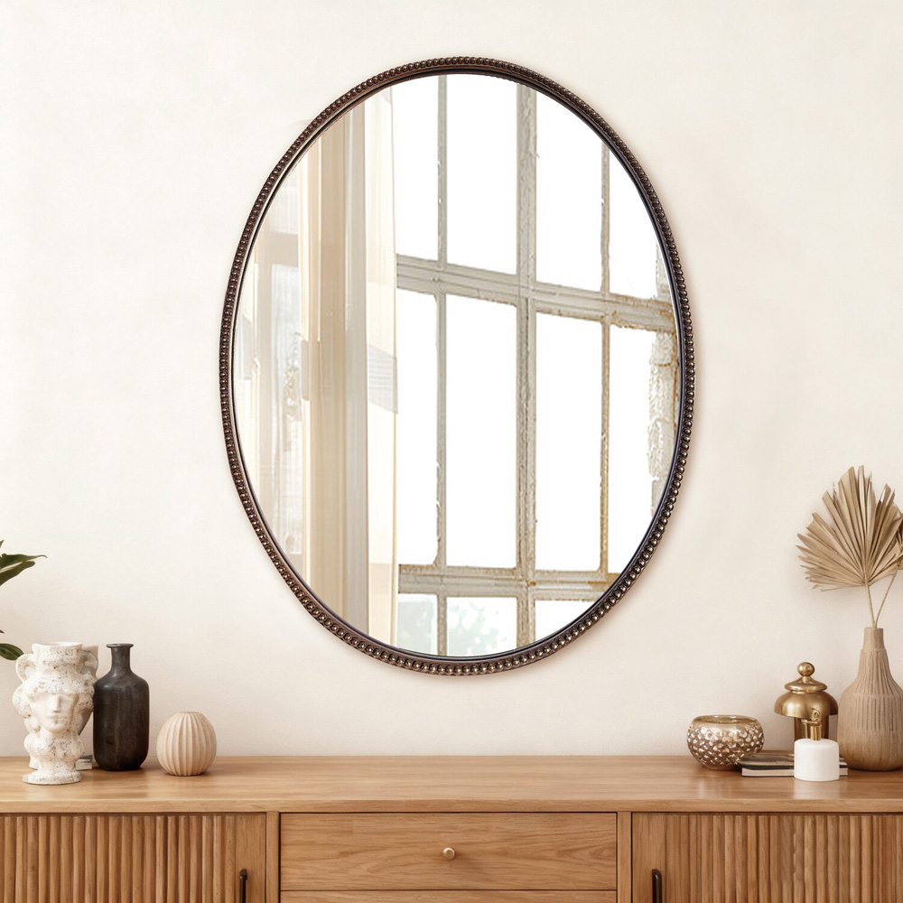 Oval Beaded Antique Gold Mirror Image 10