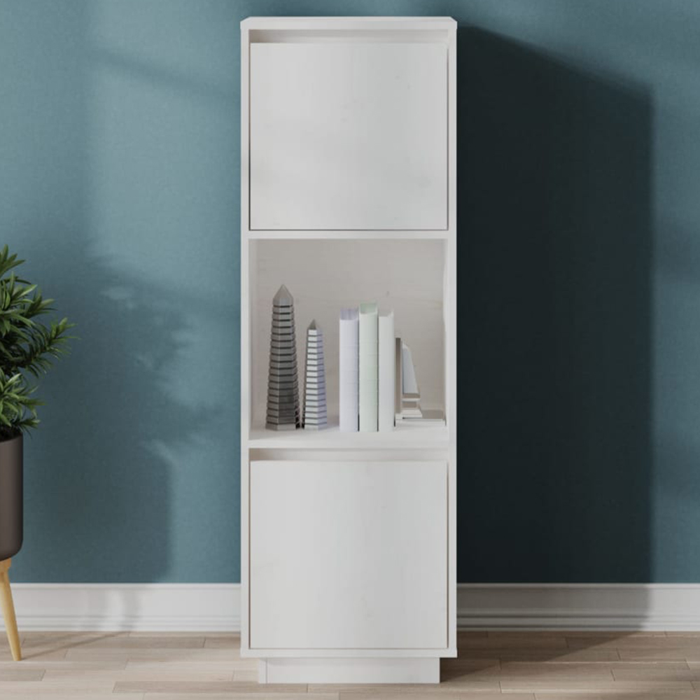 vidaXL 2 Door Single Shelf White Pine Wood Highboard Image 1