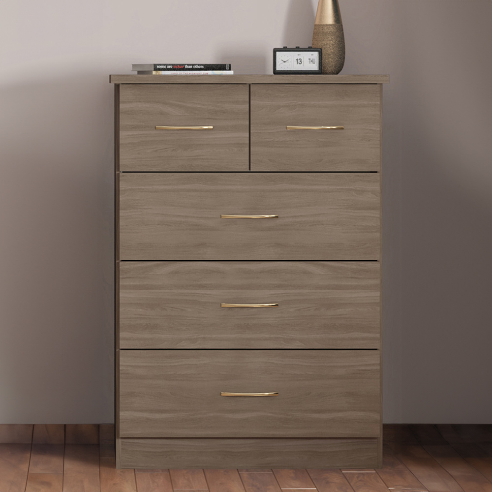 Seconique Nevada 5 Drawer Rustic Oak Chest of Drawers Image 1