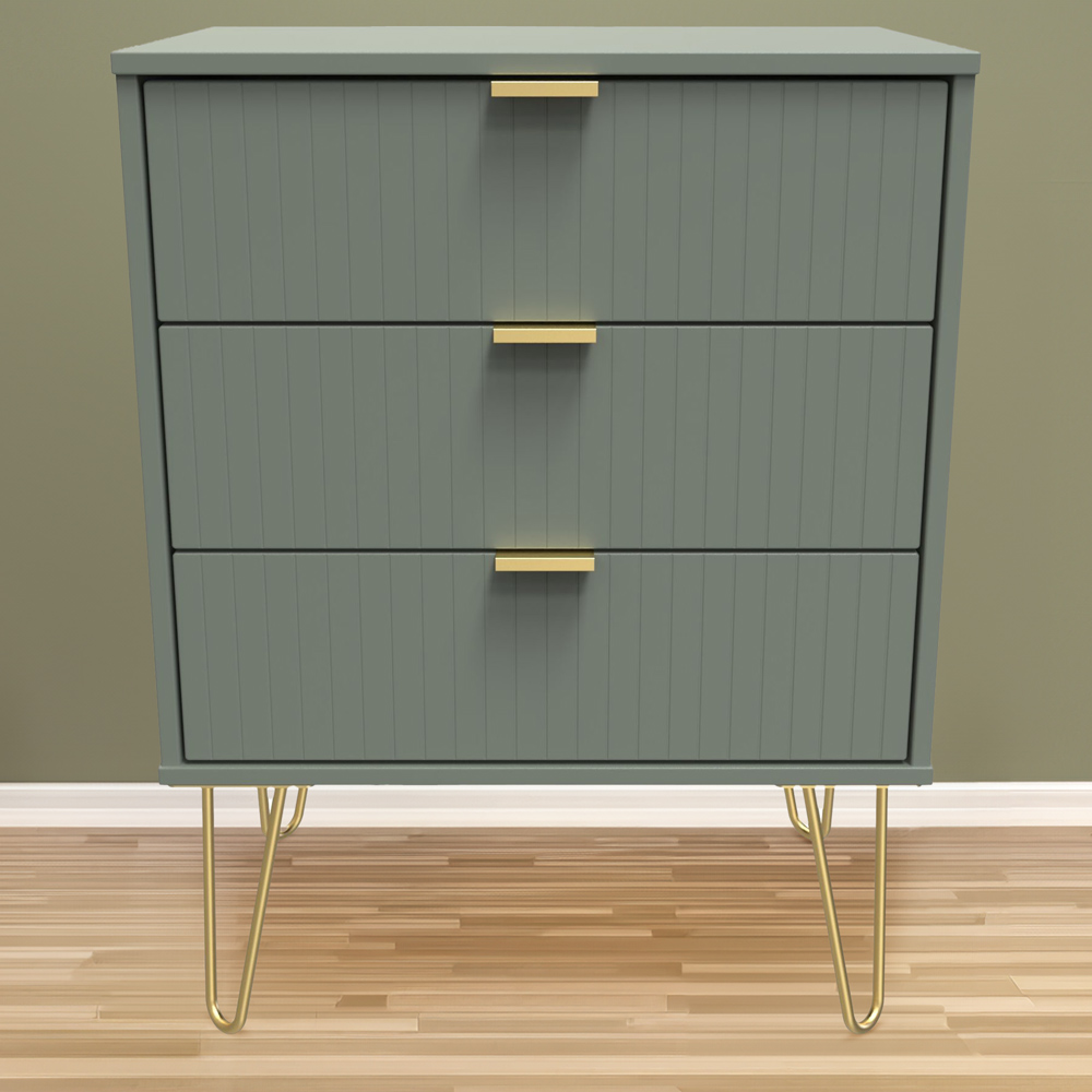Crowndale 3 Drawer Reed Green Chest of Drawers Ready Assembled Image 1