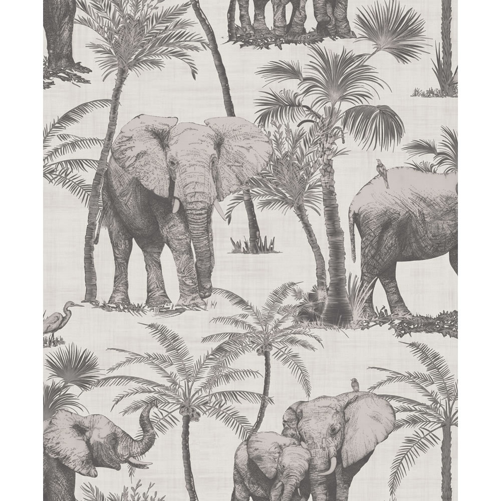 Arthouse Elephant Grove Charcoal Wallpaper | Wilko
