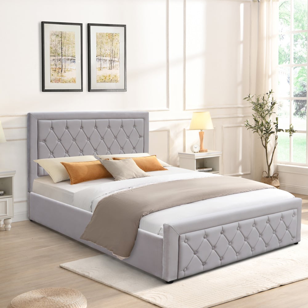 Kosy Koala Small Double Grey Velvet Tufted Gaslift Ottoman Bed with Mattress Image 7