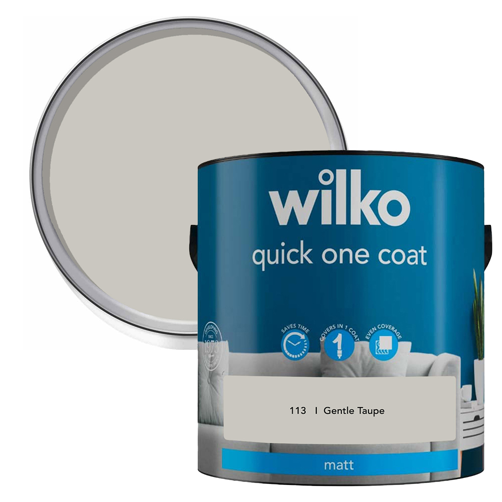 Wilko Quick One Coat Gentle Taupe Matt Emulsion Paint 2.5L Image 1