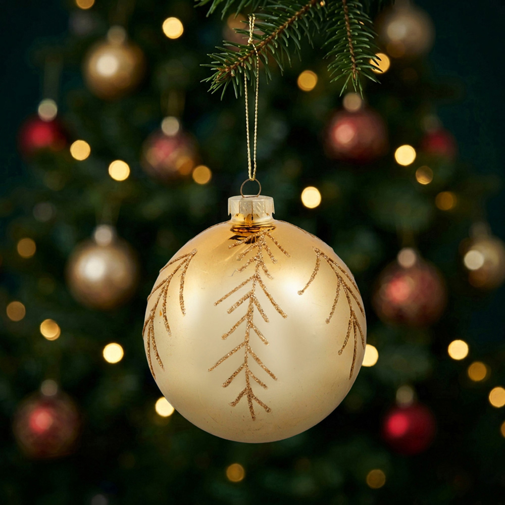 Shiny Leaf Glitter Bauble Gold - Gold Image 2