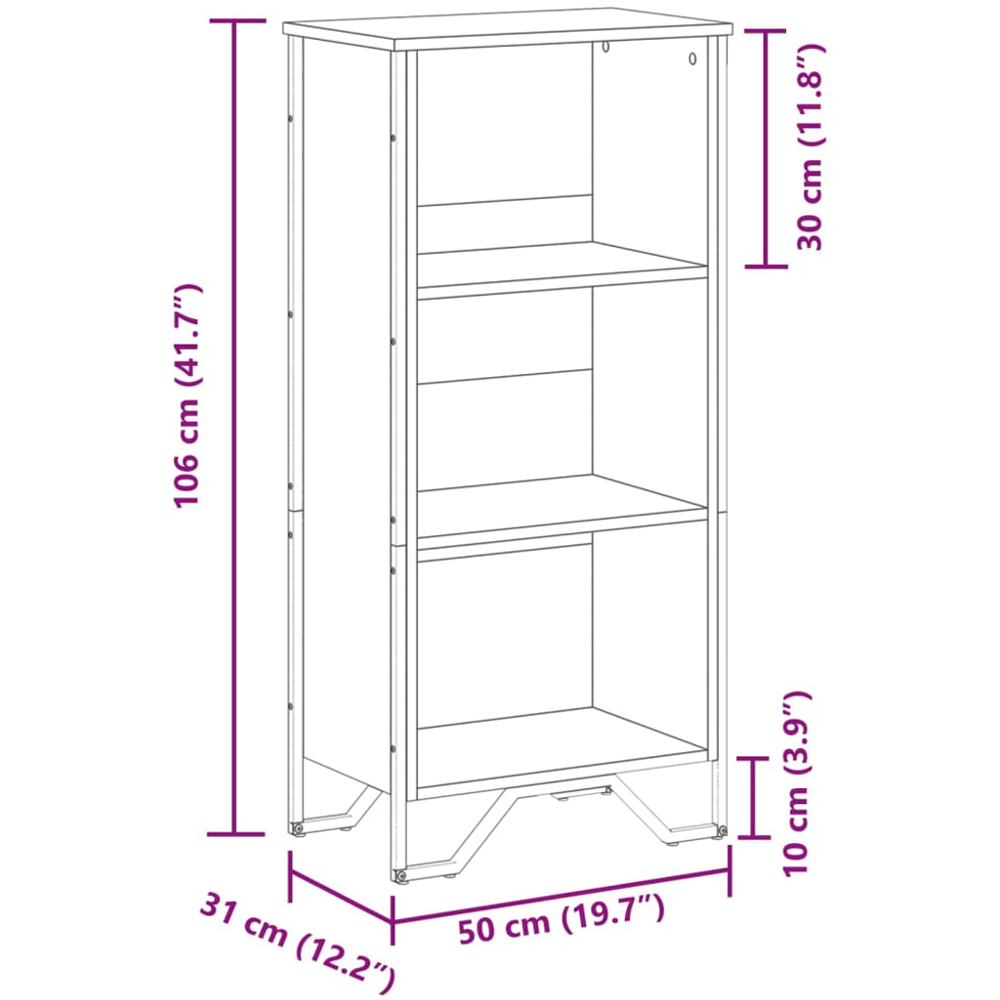 vidaXL 3 Shelf Grey Sonoma Bookcase Image 9