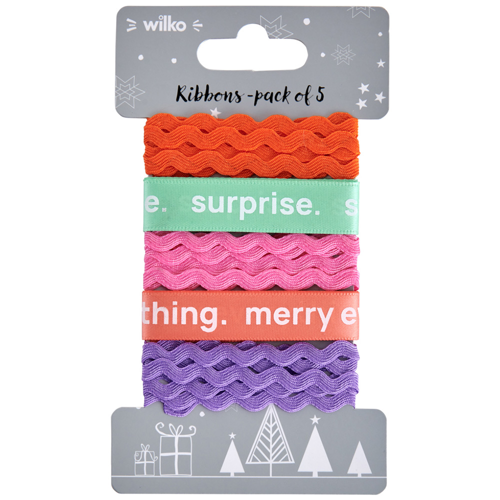 wilko Loud Multicolour Ribbons 1m 5 Pack Image 1