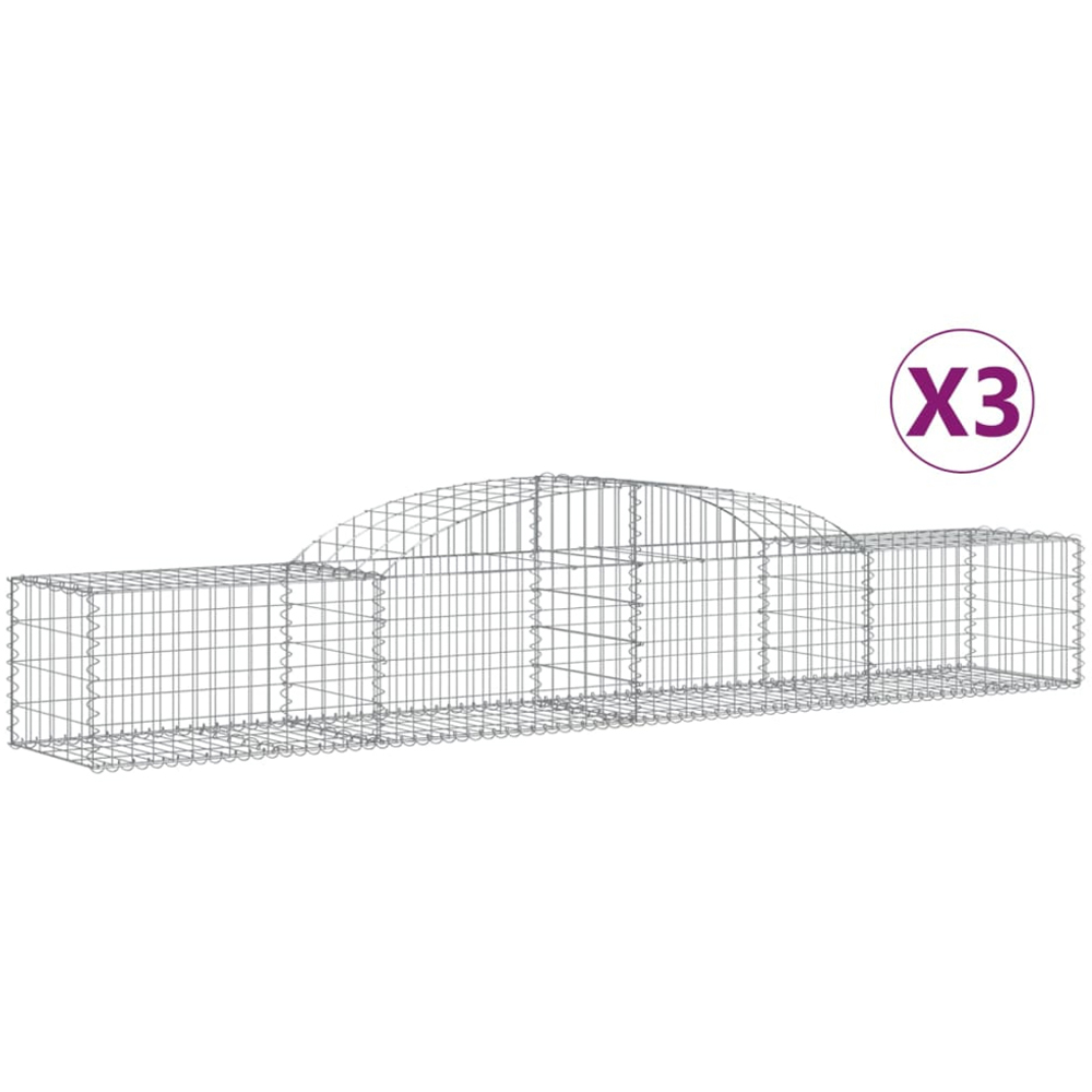 vidaXL Silver Galvanised Iron Arched Gabion Basket 300 x 50 x 40/60cm 3 Pack Image 4