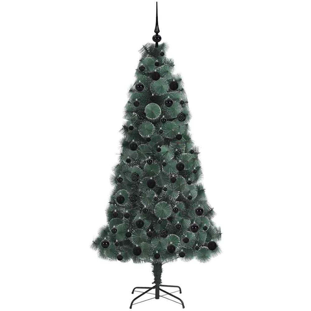vidaXL Pre-Lit Black Baubles Green Artificial Christmas Tree 6ft Image 4