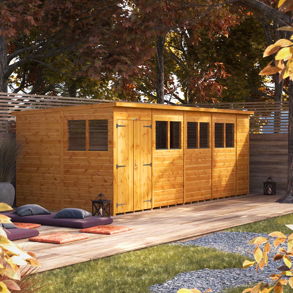 Power Sheds 18 x 8ft Double Door Pent Wooden Shed with Window Image 2