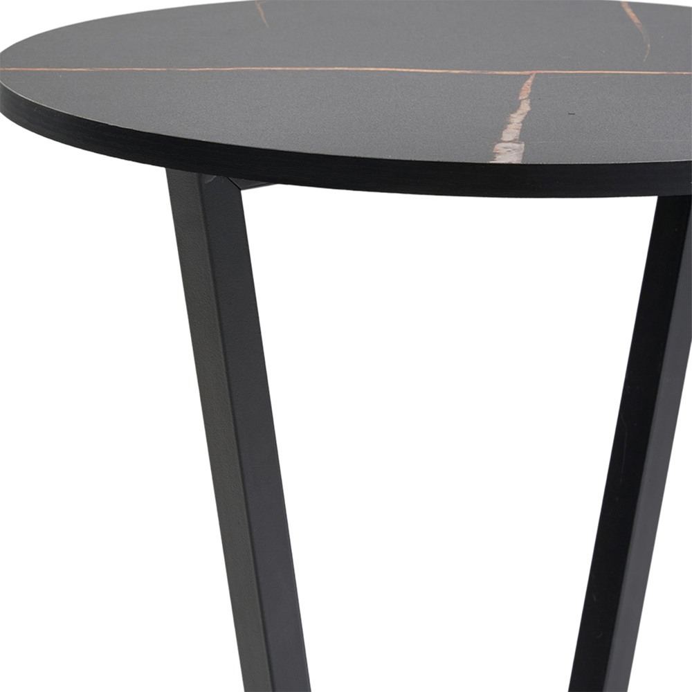 Living and Home Black Marble Effect Round Side Table with Steel Frame Image 6