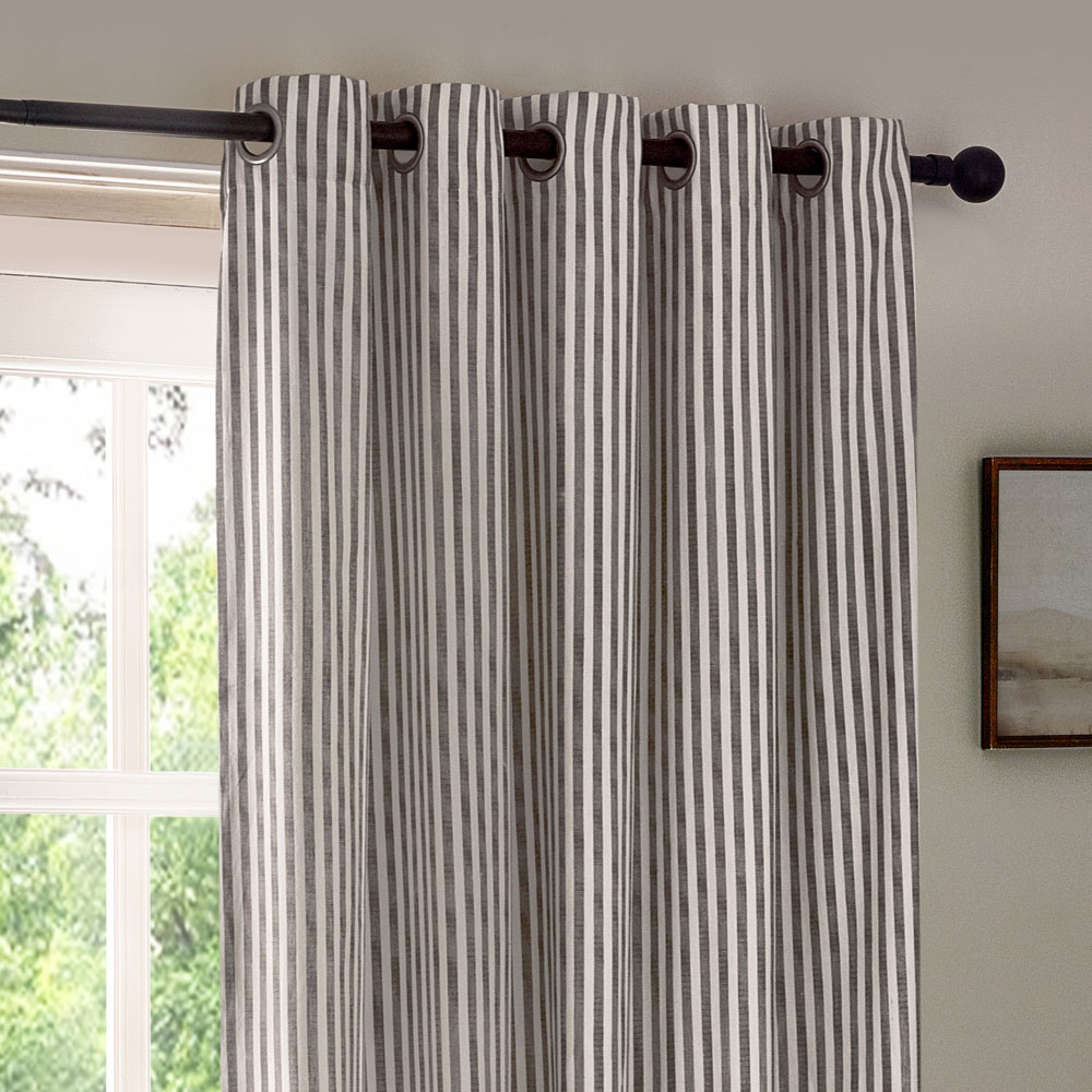 Yard Hebden Grey Striped Cotton Eyelet Curtains 229 x 137cm Image 2