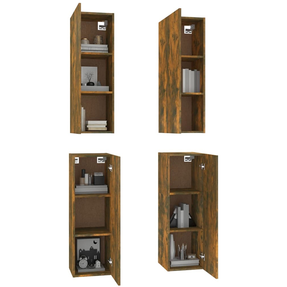 vidaXL Single Door Smoked Oak Wall Mounted TV Cabinet Set of 4 Image 4