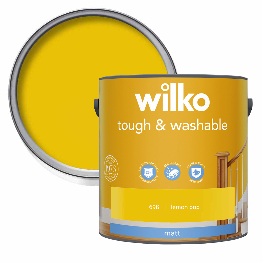 Wilko Tough & Washable Lemon Pop Emulsion Paint 2.5L Image 1