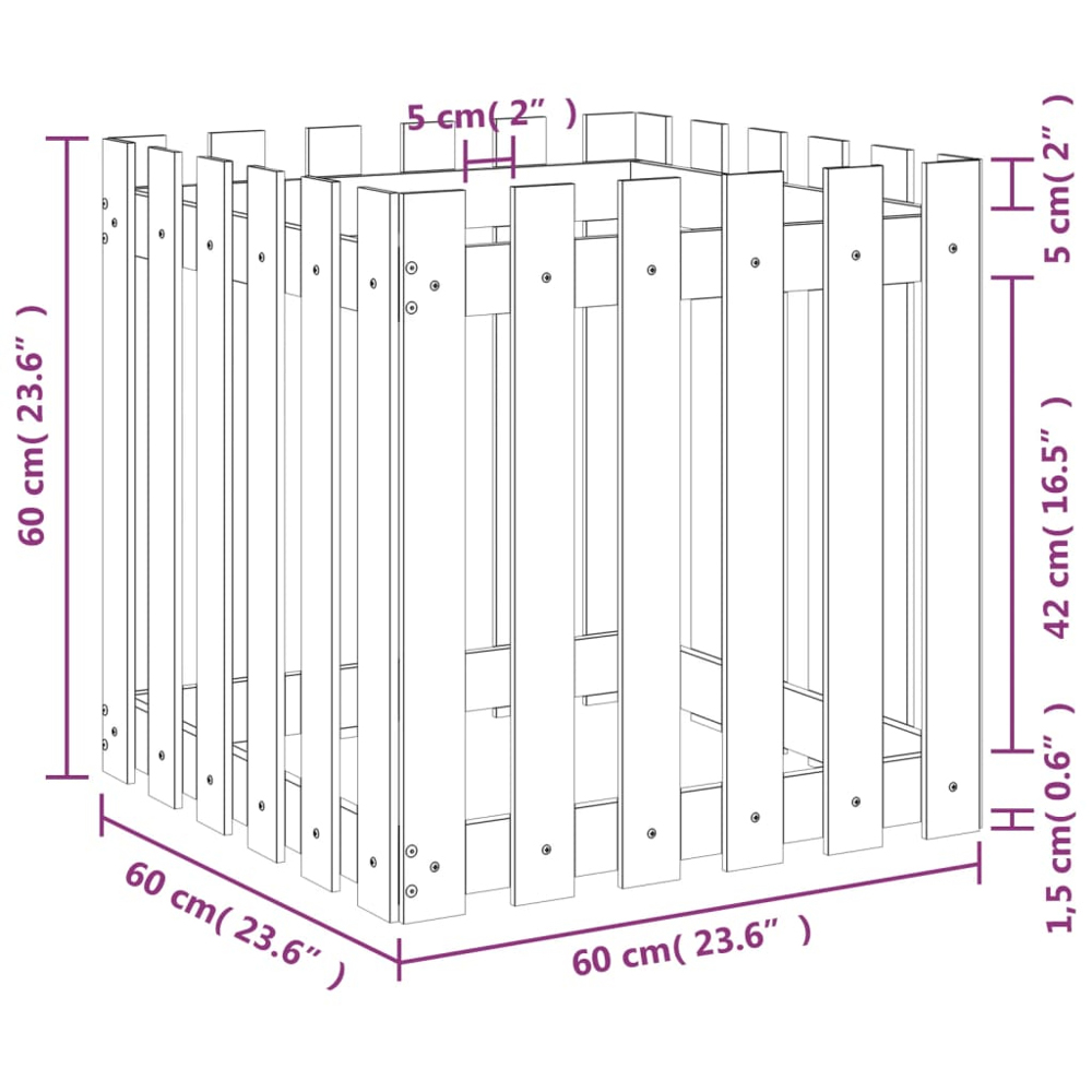 vidaXL Natural Solid Pine Wood Square Garden Planter 60cm Image 8
