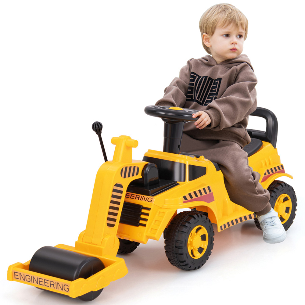 Costway Kids Yellow Ride On Road Roller with Adjustable Roller and Anti-Tipping Block Image 3