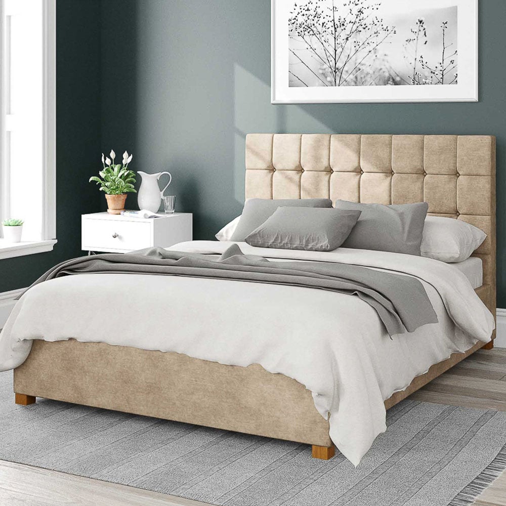Aspire Sinatra Small Double Beige Kimiyo Linen Ottoman Bed Image 1